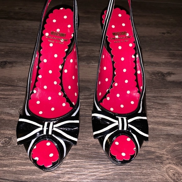 Moschino Slingback Peep toe Platform Heels In Black Size 8 - Picture 11 of 12